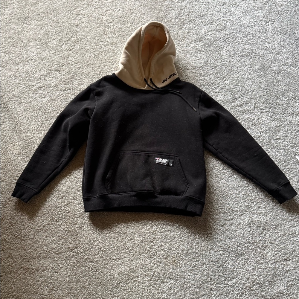 Jiu Jitsu Black Hoodie with Cream Hood - Casual Pullover Sweatshirt